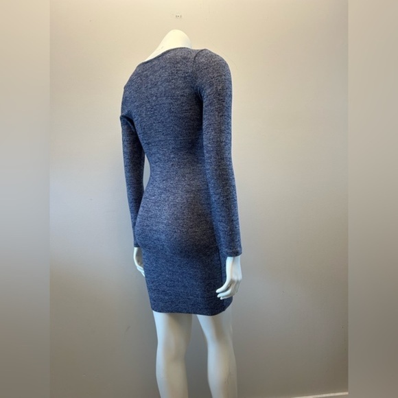 POOF! sexy form fitting long sleeve flattering dress. Heather blue. Lace up top - Picture 7 of 11